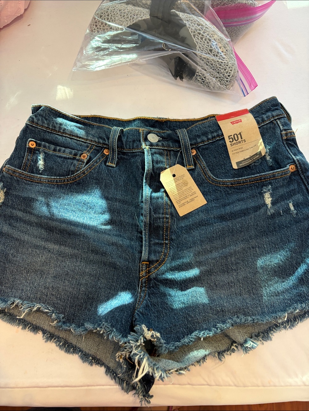 Levi's Dark Blue Distressed 501 Cutoff Jean Shorts size 30 women